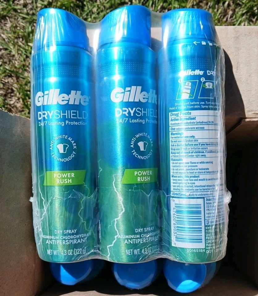 Gillette Dryshield Power Rush Dry Spray Antiperspirant 4.3 Oz