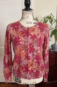 L.L. Bean Women’s Size Small Pink Floral Supima Cotton Button Up Sweater E315 - Picture 1 of 13