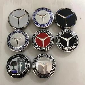 Mercedes 75mm 4er Set Nabendeckel Schwarz Silber Stern Radkappen Felgen Emblem - Bild 1 von 33
