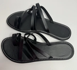 Schwarze Kunstleder-Riemchensandalen Damengröße 8 neu ohne Karton - Bild 1 von 3