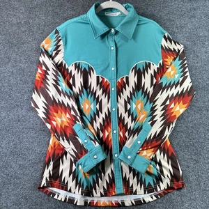 Ranch Dressn Pearl Snap Western Shirt Medium Aztec Print Rodeo Cowgirl Riding - Picture 1 of 12