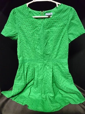 Vestido Cynthia Rowley Ojales 100% Algodón Talla 10 Verde Calce Acampanado Manga Corta  Foto 1 de 4