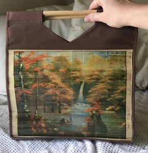 Vintage Bambus ❤️ Umschlag Geldbörse Stoff Holz Leinen japanisches Design offene Griffe - Bild 1 von 4