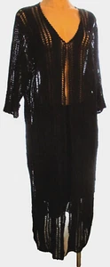New Venezia Jeans Co. 14/16 Black open knit hook front long shrug tunic Sweater - Picture 1 of 6