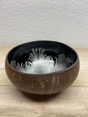 Coconut Shell Bowl Silver Splash Handmade And Painted - Image 1 of 4
