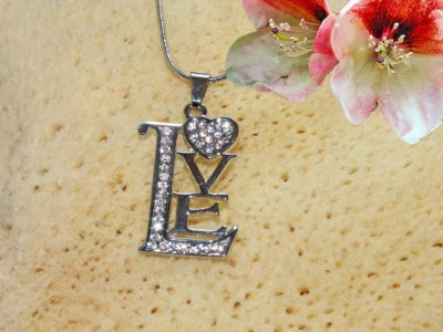 Partner Freudschaft Anhänger Love Straß Kristall und Kette Fb. Silber Schmuck 44 - Bild 1 von 4