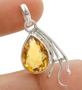 5CT Natural Golden Citrine 925 Sterling Silver Pendant 1 1/2'' Long @B10-6 - Picture 1 of 1