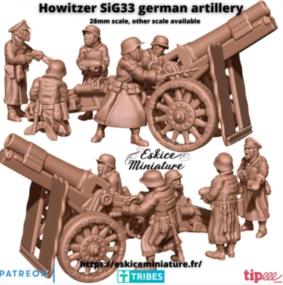 ESKICE MINIATURES WW2 German Artillery Howitzer SiG33 w/ Crew Set (3D PRINTED)