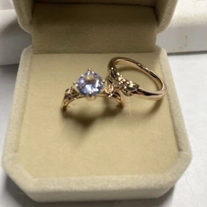 Rose Gold Plated 2 Pcs Ring Set White Simulated Diamond Stone Size-5.25 - Picture 1 of 2