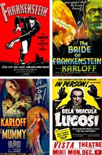 Bride of Frankenstein The Mummy Karloff Lugosi Vintage (4) Lot 11 x 17 Posters 
