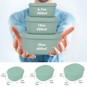 Silicone Food Storage Containers Set Of 3 Lunch Box Bento With Lids Bpa Free Dis - Picture 1 of 6