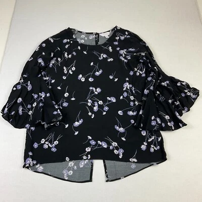 LC Lauren Conrad Blouse Small Floral Bell Sleeve Split Back Lightweight Shirt — 第 1/4 张图片
