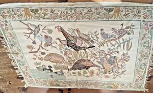 Antq FRENCH Aubusson Tapestry Pictorial Birds Fowl Landscape Rug Duck Pheasant - Picture 1 of 17