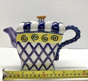 CBK Styles Teekanne schön irisierend Funky Tea Pot 2003 Dekor blau weiß grün - Bild 1 von 11