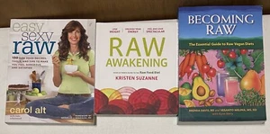 Lot of 3 Books on Raw Vegan Diet Recipes Cookbook Illustrated Health & Fitness - Foto 1 di 10