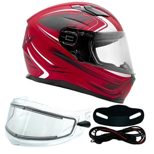 Casco de moto de nieve cara completa rojo doble lente protector térmico visera solar retráctil - Imagen 1 de 10
