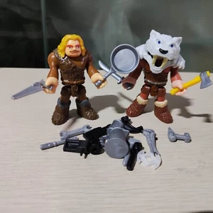 2pcs IMAGINEXT ULTRA ICE T-REX CAVEMAN FIGURES w/ Playmobil Tools Axe Sword Pan - Picture 1 of 5