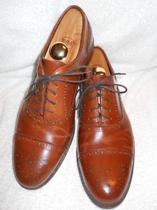 Excellent Saks Fifth Ave Brown Medallion Cap Toe W/Gimping Brogue Oxfords 9M - Picture 1 of 12