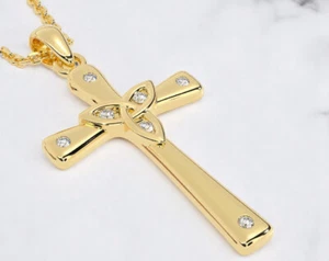 14K Solid Yellow Gold Celtic CrossDiamond Pendant, Celtic Diamond Cross Pendant - Picture 1 of 3