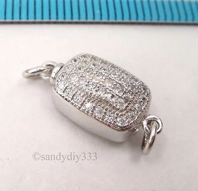 1x  Rhodium plated STERLING SILVER CZ CRYSTAL RECTANGLE 1-strand BOX CLASP #2513 - Image 1 of 4