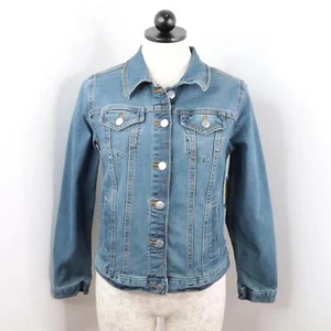 Chaqueta de camionero New Time & Tru para mujer S (4-6) azul de mezclilla elástica con botones - Imagen 1 de 10