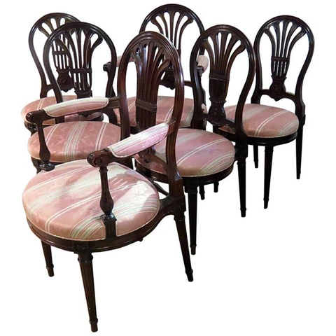 Incredible Set 6 Balloon Back Maison Jansen Louis XVI Style Dining Chairs Cover