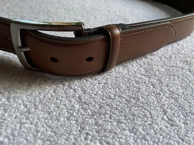 NAUTICA 皮带皮革男式 SZ 40 帆船标志波旁棕色对比拼接 — 第 1/4 张图片