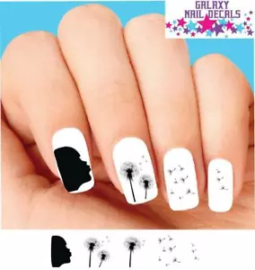 Waterslide Nail Decals - Set of 20 - Girl Wishing Blowing Dandelion Silhouette - Picture 1 of 1