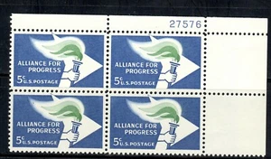 #1234 1963 5-cent Alliance for Progress block of 4 with plate# MNH - Picture 1 of 1