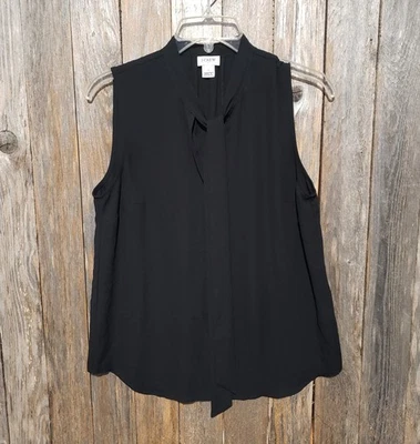 Blusa Top Para Mujer J Crew S Negra Chifón Sin Mangas Corbata Cuello Botón Delantero Trabajo Foto 1 de 4