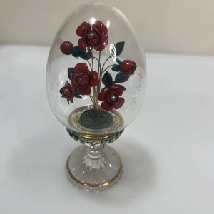 Franklin Mint Faberge Österreich Kristall Ei auf Sockel - ROT Emaille Bouquet 5,5" H - Bild 1 von 7