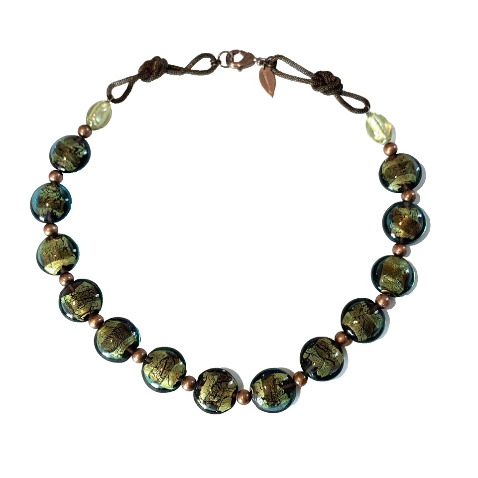 Collar Coldwater Creek Vidrio Dicroico Cuentas Verde Oscuro Suroeste Foto 1 de 1