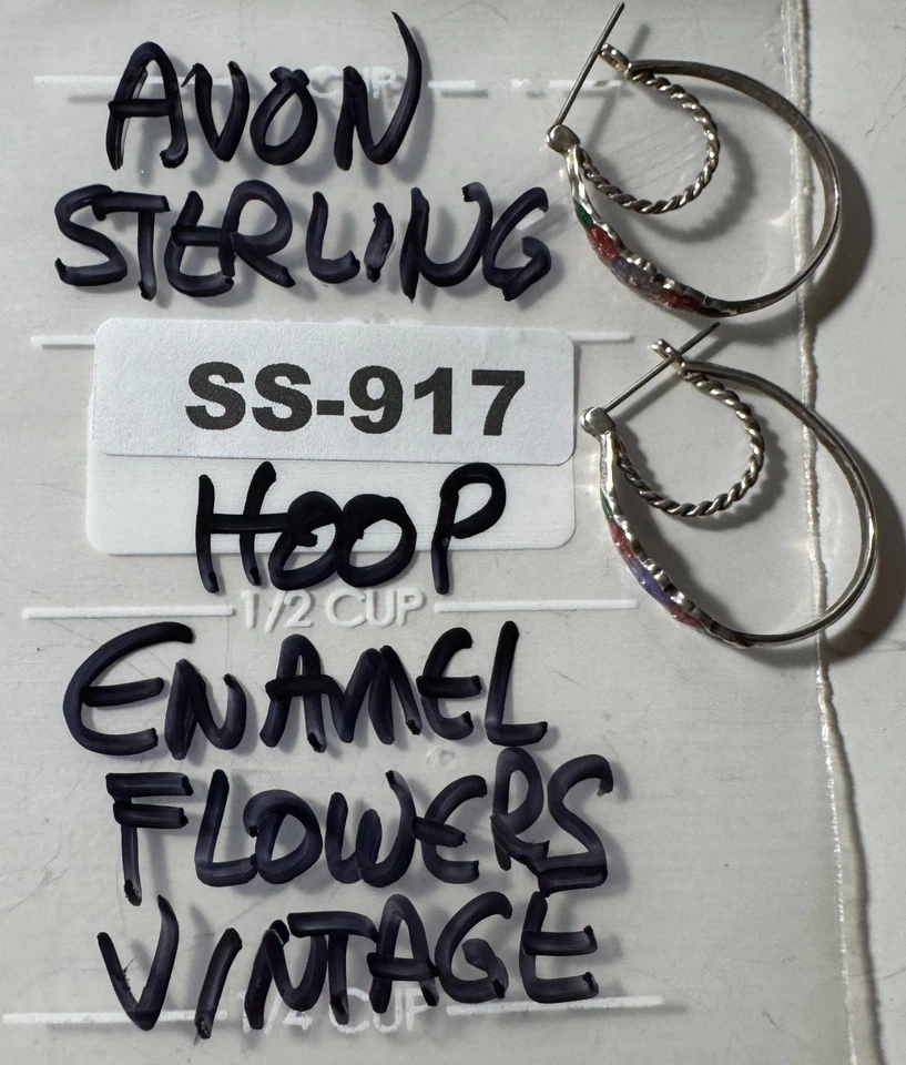 Sterling Silver Flower Floral Hibiscus Avon Signed Enamel Earrings SS-917 - Изображение 1 из 4