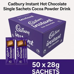 Cadbury Instant Hot Chocolate Sachets – 50x28g Box | Just Add Water | Fairtrade - Picture 1 of 12