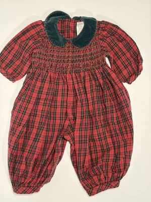 Mameluco vintage 6M niñas clase club calado rojo verde tartán a cuadros burbuja vacaciones Foto 1 de 4