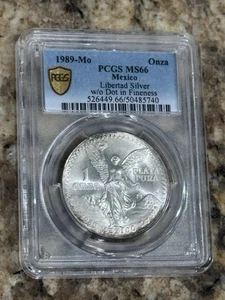 1989-MO PCGS MS66 1 Oz .999 SILVER LIBERTAD Without Dot in Fineness, Light Tone - Picture 1 of 4