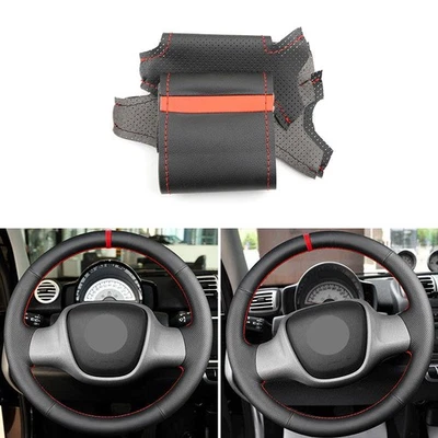 Hágalo usted mismo Cubierta de panel de volante de cuero negro + rojo para Smart Fortwo 451 2009-2015 Foto 1 de 4