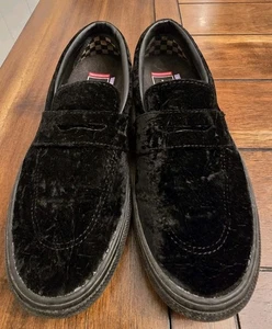 Vans Skateboard Negro Terciopelo Pop Cush Sin Cordones Penny Mocasines Para Hombre 7 Para Mujer 8.5 - Imagen 1 de 10