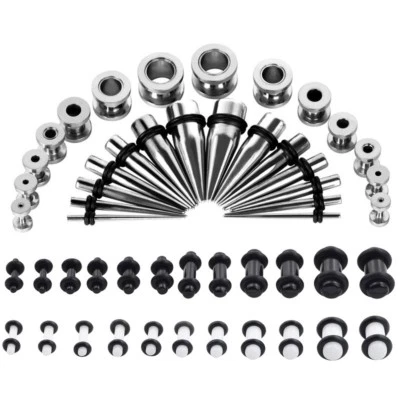 Kit de 64 piezas de medidores cónicos 14G-00G túnel de acero acrílico tapón extensor de estiramiento de oreja Foto 1 de 4