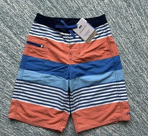 PATAGONIA Boys Wavefarer Boardshorts- Blue & Orange Stripes- Sz 10- NWT - Picture 1 of 14
