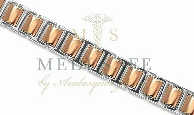 ARABESQUES JEWELS CHUNKY MENS ROSE GOLD/SILVER TITANIUM MAGNETIC HEALING BRACELET FOR PAIN RELIEF