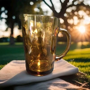 Jarra de vidrio vintage Hazel Atlas oro ámbar huella digital círculos Eldorado punto 8" H - Imagen 1 de 6