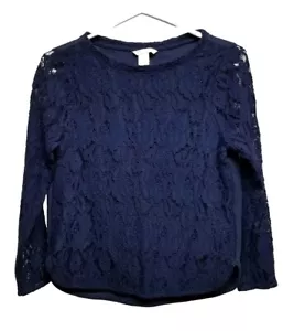 H&M Women's Long Sleeve Navy Blue Top Shirt Size Small Fleece Lined on Back EUC - Picture 1 of 12