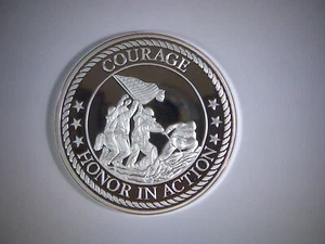 UNITED STATES MARINE CORPS 40mm SILVER PLATED COIN, COURAGE, HONOR IN ACTION - Picture 1 of 3