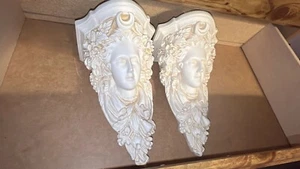 Pair Vintage Italian Neoclassical Maiden Plaster Corbels Wall Shelf Brackets - Picture 1 of 4