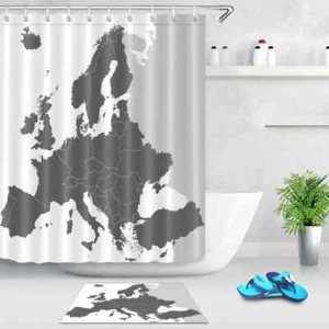 Black White Map Waterproof Bath Polyester Shower Curtain Liner Water Resistant - Imagen 1 de 8