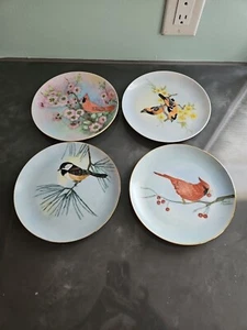 4 platos de pájaro con borde dorado, 8 pulgadas vintage, Evelyn Cherdron. Hermoso - Imagen 1 de 20