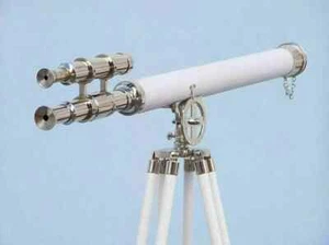 Telescopio Almirante Doble Barril 64" Cromo Náutico Blanco Espía para Decoración del Hogar - Imagen 1 de 6