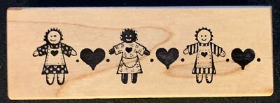 PSX C-589 Primitive Americana Rag Doll Heart Border Rubber Stamp Foto 1 de 3