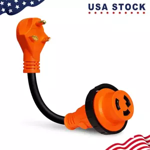 RV Power Cord Adapter 30 Amp Male to 30 Amp Twist Lock Female Camper ETL Listed - Foto 1 di 6